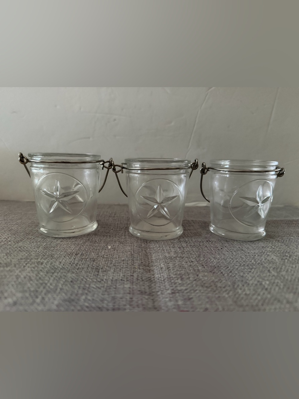 Set of 3 Clear Glass Star Votive Candle Holders | Farmhouse Cottagecore Decor